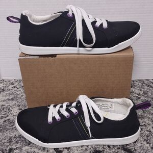 Vionic Beach Stinson Black Sneakers with White and Purple Accents Size 8